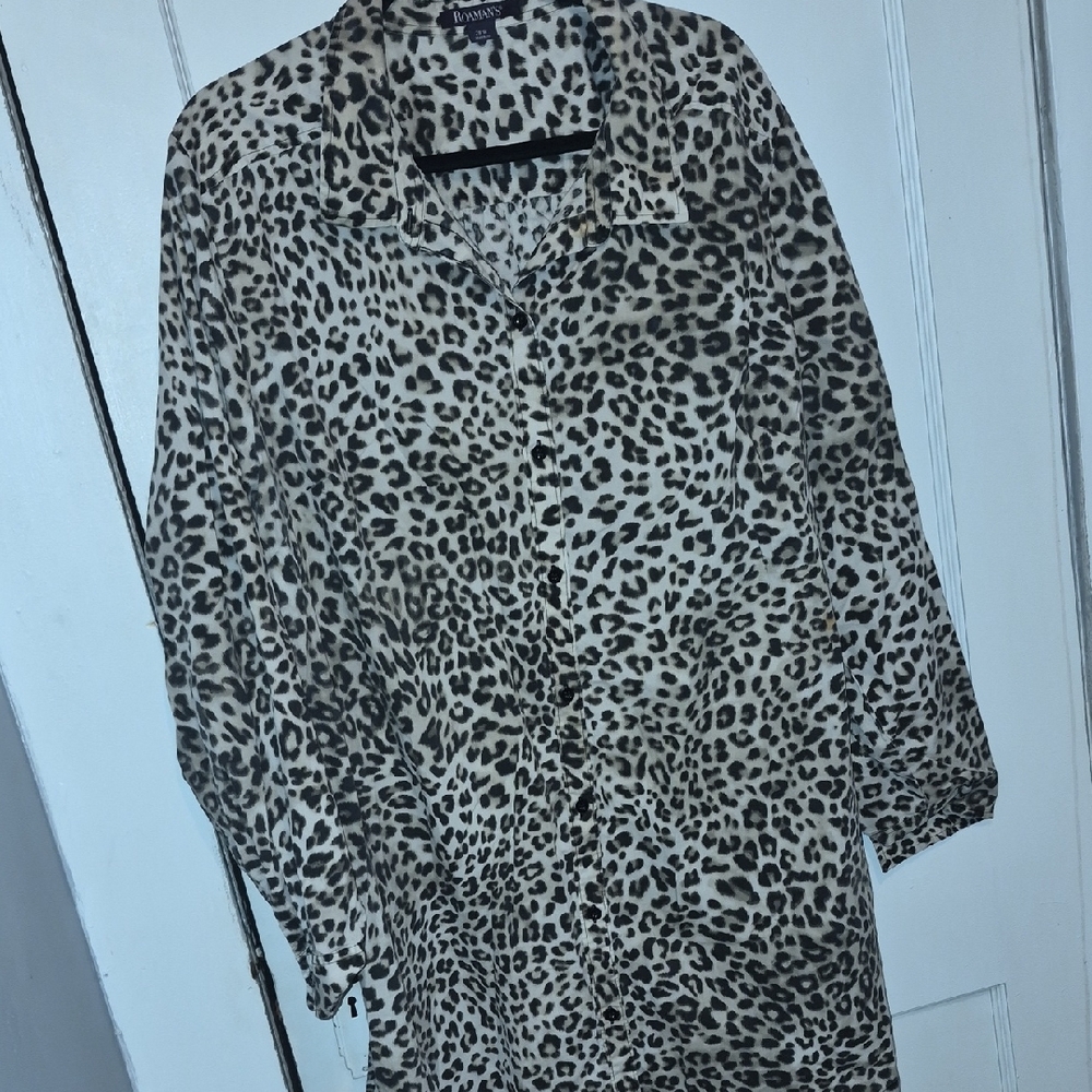 Roaman's Leopard Print Button Down Shirt